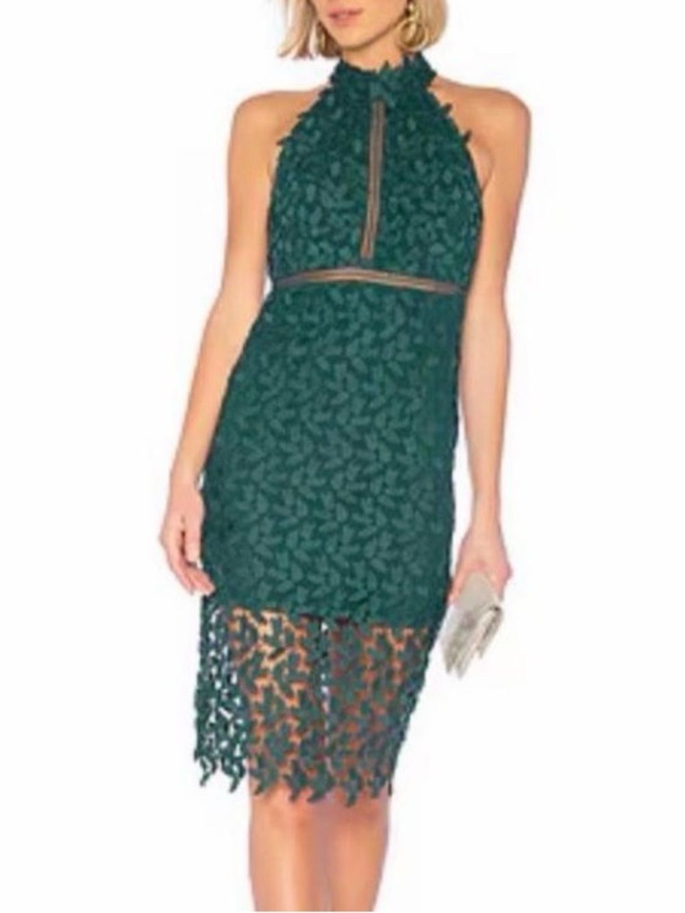 Bardot Emerald Green Lace Halter Midi Dress